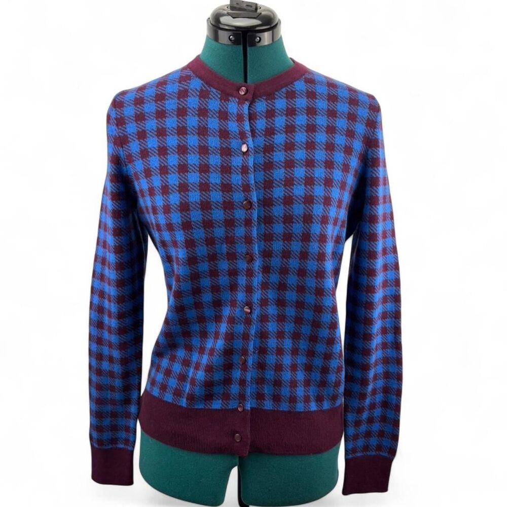 Ann-taylor Women's Blue & Burgundy Plaid Button Up Cardigan Sweater Size M